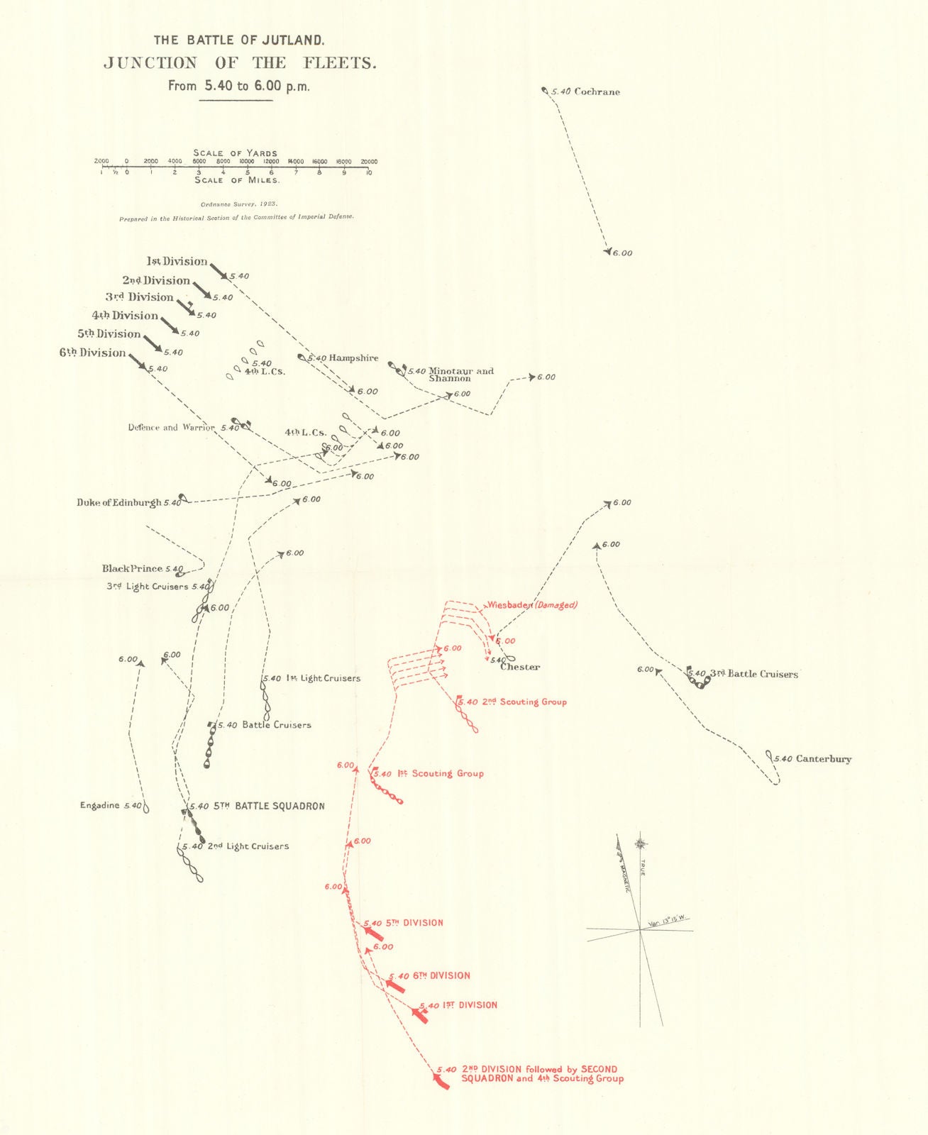 Battle of Jutland. Junction of Fleets. 5.40-6.00 pm 31 May 1916. WW1. 1923 map